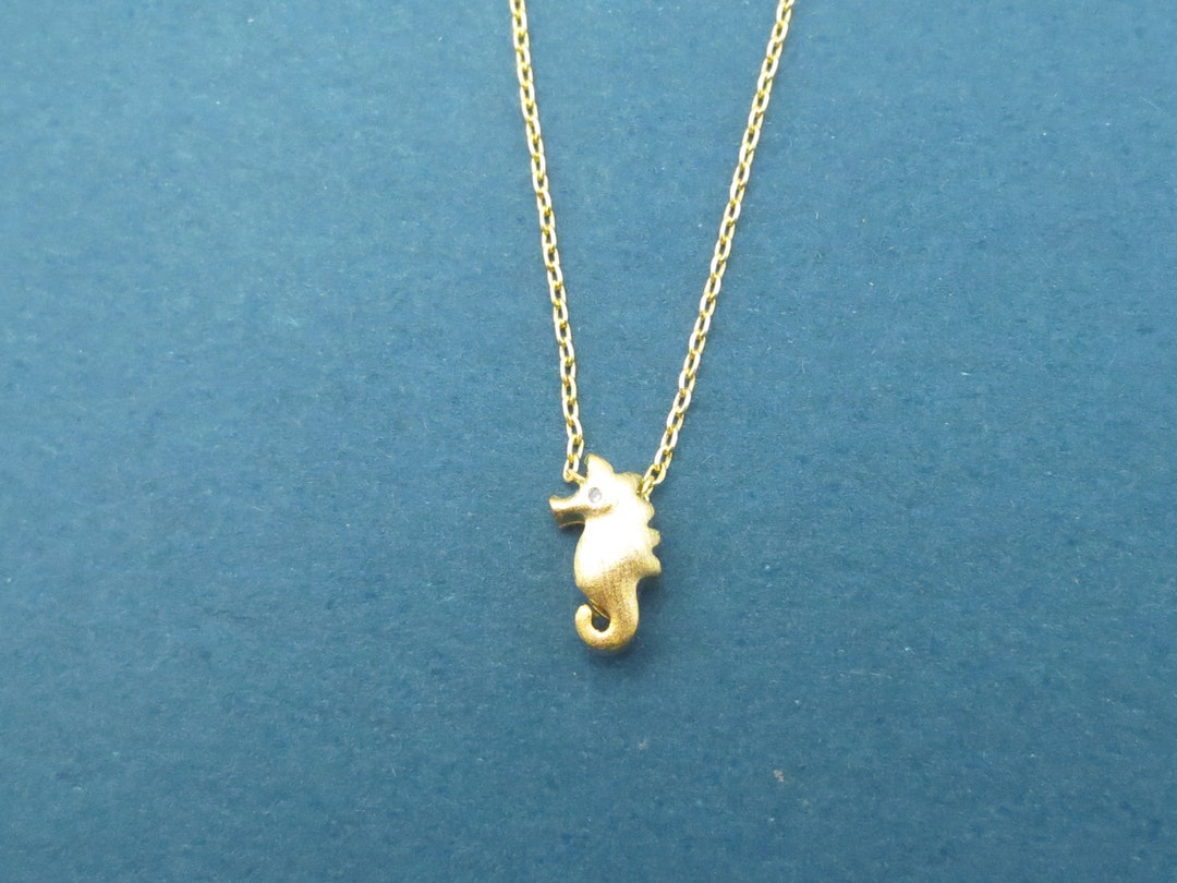 Tiny Cute Cubic Eye Seahorse Gold Silver Necklace - Etsy