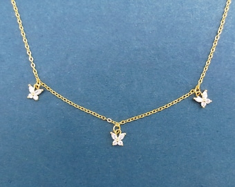 Three butterfly cubic necklace, Triple butterfly cubic necklace, Butterfly necklace, Cubic necklace, Gift for myself, Gift for BFF