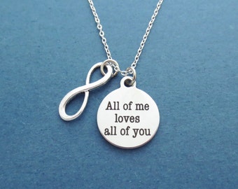 All of me loves all of you, Infinity, Silver, Necklace, Infinity, Love, Necklace, Birthday, Lovers, Best friends, Valentine, Gift, Jewelry