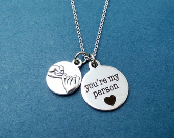 Pinky promise, You're my person, Silver Necklace, Gift for best friends, Gift for her, Gift for him