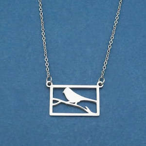 Framed bird necklace, Bird in a cage necklace, Bird on a branch necklace, Bird gift, Animal gift, Best friend gift, Friendship gift