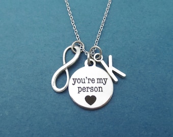 Personalized, Letter, Initial, Infinity, Heart, You're my person, Necklace, Birthday, Best friends, Friendship, Christmas, Gift, Jewelry