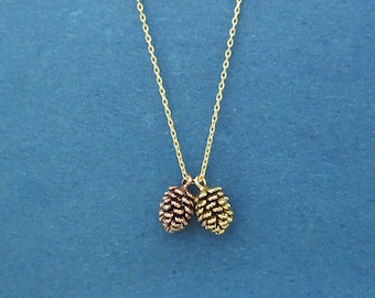 Double pinecone necklace, Twin cone necklace, 2 pinecone necklace, Birthday present, Friendship present, Christmas present