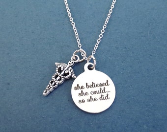 Caduceus, She believed, she could... so she did, Silver, Birthday, Best friends, Sister, Gift, Jewelry