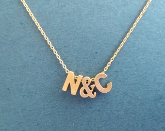 Personalized, Letter, Initial, Ampersand, Letter, Initial, Gold, Necklace, Custom, Initial, Necklace, Birthday, Best friends, Gift, Jewelry