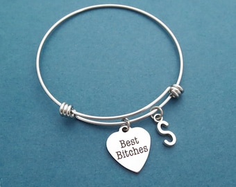 Personalized, Letter, Initial, Best Bitches, Heart, Silver, Bangle, Bracelet, Birthday, Best friends, Friendship, Gift, Jewelry