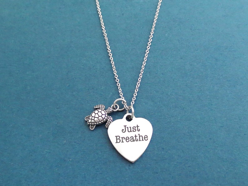 Just Breathe Sister Necklace Best friends Birthday Silver Gift Turtle Jewelry