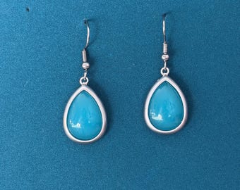 Turquoise Blue Teardrop Earrings, Silver Drop Earrings, Blue Stone Dangle Earrings, Hypoallergenic Earrings, Boho Jewelry Gift for Her