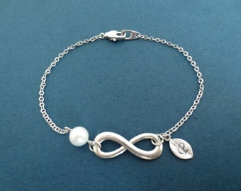 Personalized, Letter, Initial, Pearl, Infinity, Sign, Silver, Bracelet, Birthday, Best friends, Lovers, Christmas, Gift, Jewelry