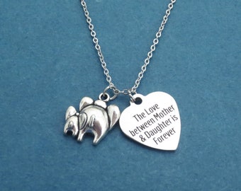 Elephant Necklace,Mother Daughter,Elephant Jewlery,Mother Daughter Gift,Baby Elephant,Mother Necklace,Mothers Day Gift,New Mom Gift,Silver
