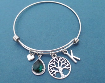 Family, Tree, Personalized, Glass, Color, Personalized, Letter, Initial, Tree of life, Bangle, Bracelet, Tree, Family, Friendship, Gift