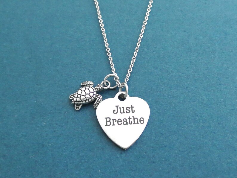 Just Breathe Sister Necklace Best friends Birthday Silver Gift Turtle Jewelry