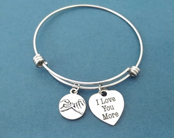 Pinky, Promise, I Love You More, Heart, Silver, Bangle, Bracelet, Birthday, Friendship, Lovers, Best friends, Gift, Jewelry