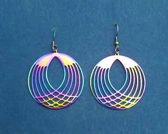 Statement wing earrings, Geometric earrings, Aurora earrings, Multi color earrings, Round earrings, Circle earrings, Dangle earrings