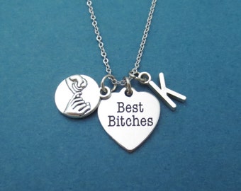 Personalized, Letter, Initial, Best bitches, Pinky, Promise, Silver, Necklace, Friendship, Best friends, Graduation, Gift, Jewelry