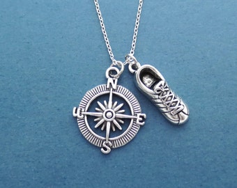 Runner, Compass, Silver, Necklace, Birthday, Best friends, Friendship, Gift, Jewelry