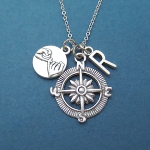 Personalized, Letter, Initial, Pinky, Promise, Compass, Necklace, Lovers, Friendship, Best friends, Gift, Jewelry