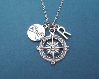 Personalized, Letter, Initial, Pinky, Promise, Compass, Necklace, Lovers, Friendship, Best friends, Gift, Jewelry