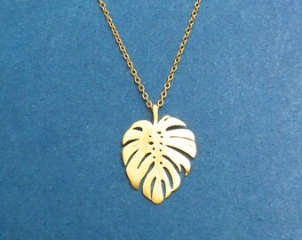 Monstera foliage Large necklace Nature tropical leaf necklace Gold Silver necklace Anniversary gift Birthday gift Housewarming gift Friend