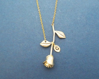 Personalized gift Rose necklace Flower necklace Gold necklace Initial necklace Birthday gift Women's gift Mom gift Wife gift
