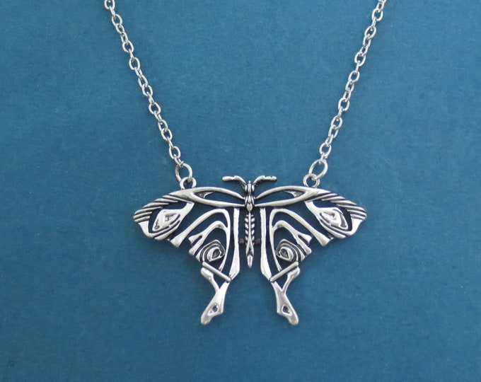 Featured listing image: Silver Butterfly Necklace, Antique Silver Adjustable Necklace, Large Butterfly pendant Necklace, Gift for Mom Grandma Gift Jewelry