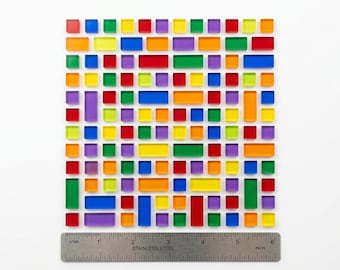 Custom cut translucent acrylic blanks — small squares and rectangles, laser cut, craft and DIY shapes, mixed colors, choose your size