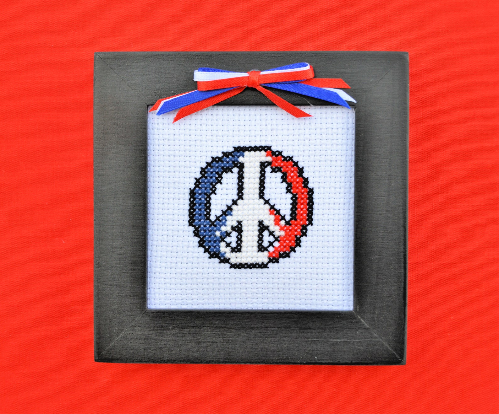 Peace Sign Red White and Blue Patriotic Cross Stitch Framed Etsy