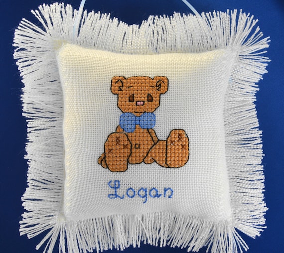 Precious Moments Bear Keepsake Pillow Hand Cross Stitched Etsy