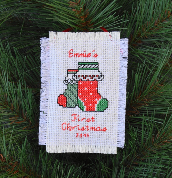 baby's first christmas cross stitch ornament