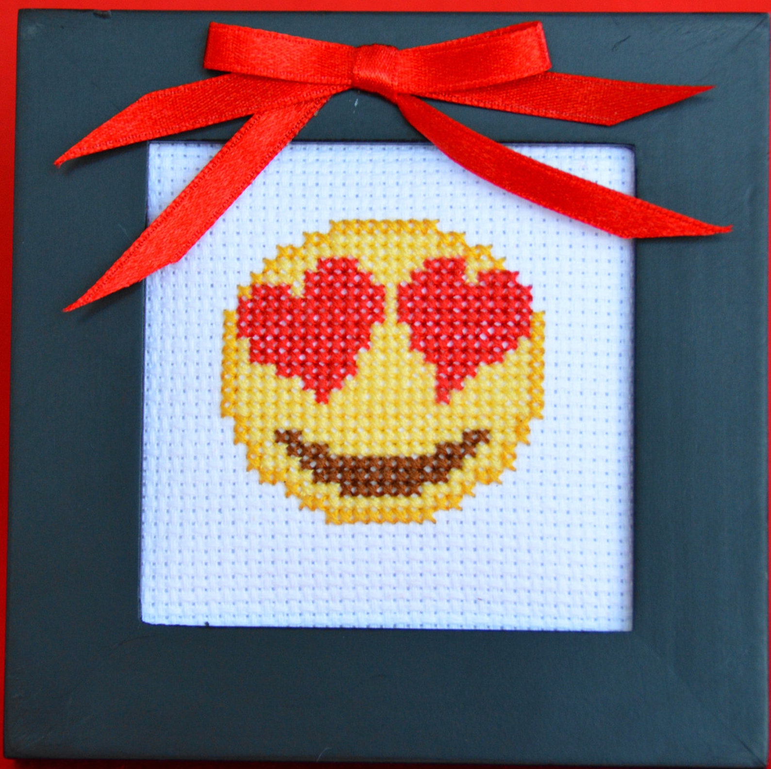 Kissing Heart and Heart Eyes Emoji Cross Stitch Handmade Etsy