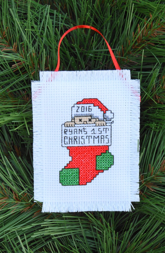 baby's first christmas cross stitch ornament