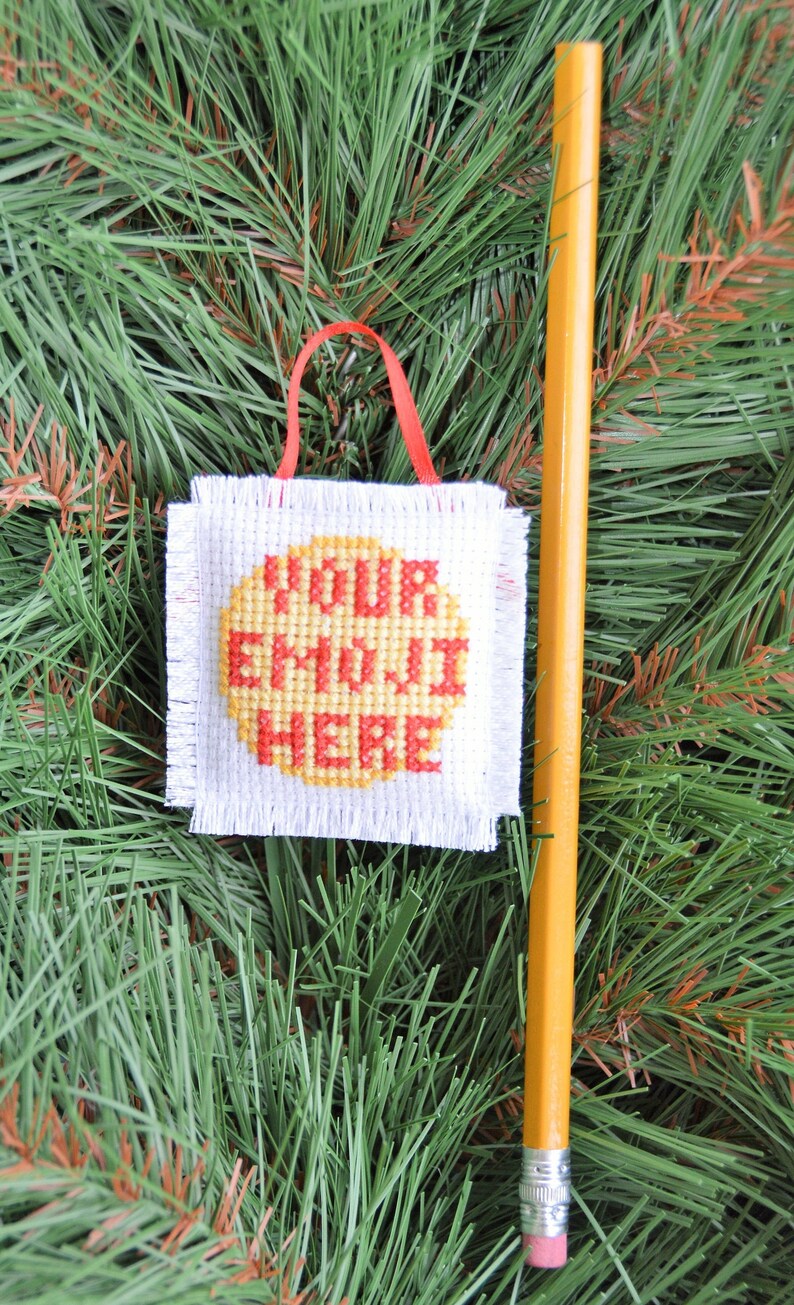 Emoji Christmas Ornament Your Design Custom Cross Stitch Hand Stitched Personalized