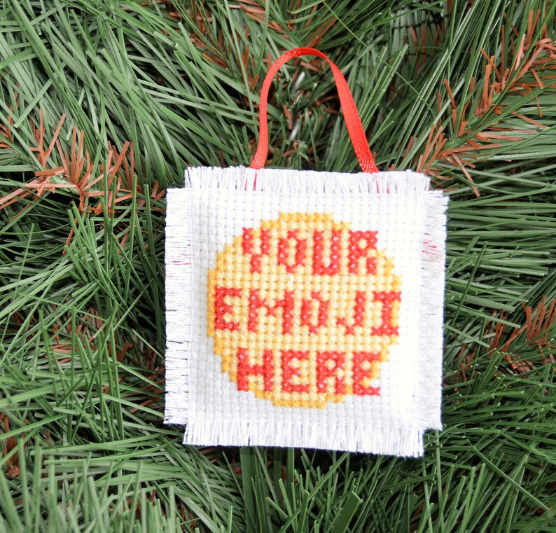 Emoji Christmas Ornament Your Design Custom Cross Stitch Hand Stitched Personalized