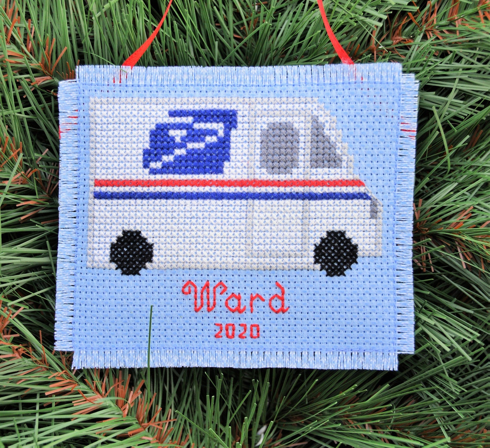 Mail Truck Christmas Ornament Handmade Cross Stitch Etsy