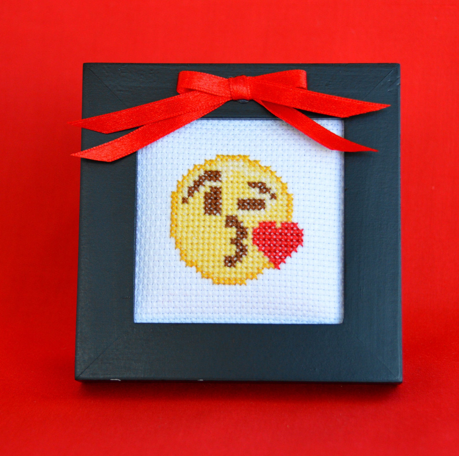 Kissing Heart and Heart Eyes Emoji Cross Stitch Handmade Etsy