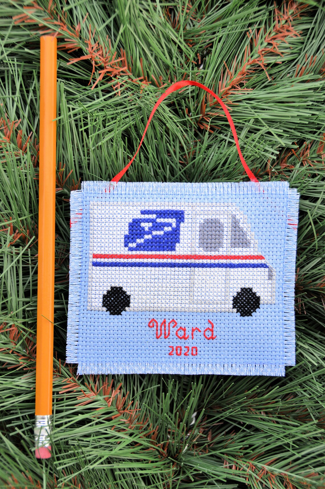 Mail Truck Christmas Ornament Handmade Cross Stitch Etsy