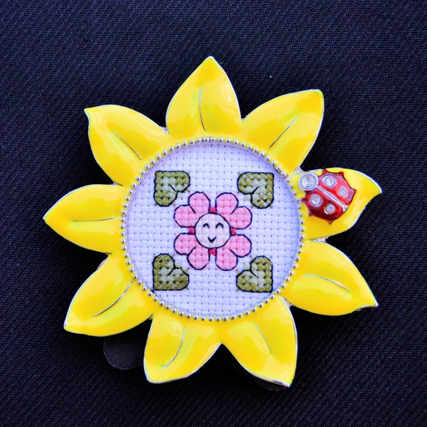 Cross Stitch Happy Flower Handcrafted Embroidered Gift in Any Color