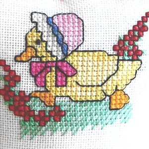 Personalized Baby Duck Cross Stitch Pillow, Hand Stitched with Baby's Name & Birthdate, Unique Baby Gift or Keepsake image 4