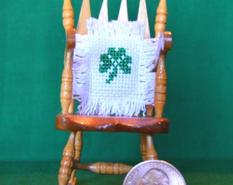 Handmade Cross Stitch Embroidered Miniature Shamrock Dollhouse Accessory Throw Pillow St. Patrick's Day