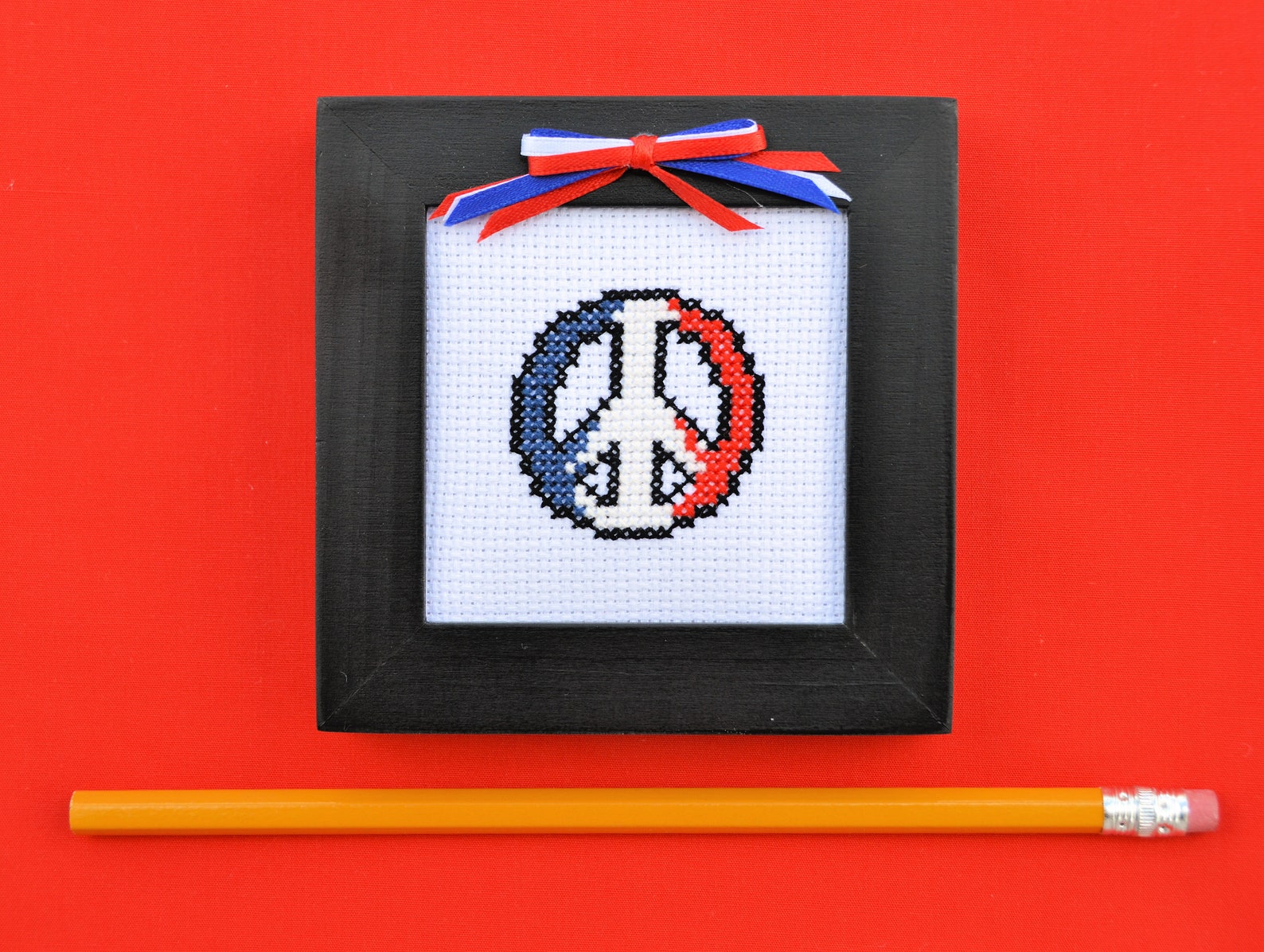 Peace Sign Red White and Blue Patriotic Cross Stitch Framed Etsy