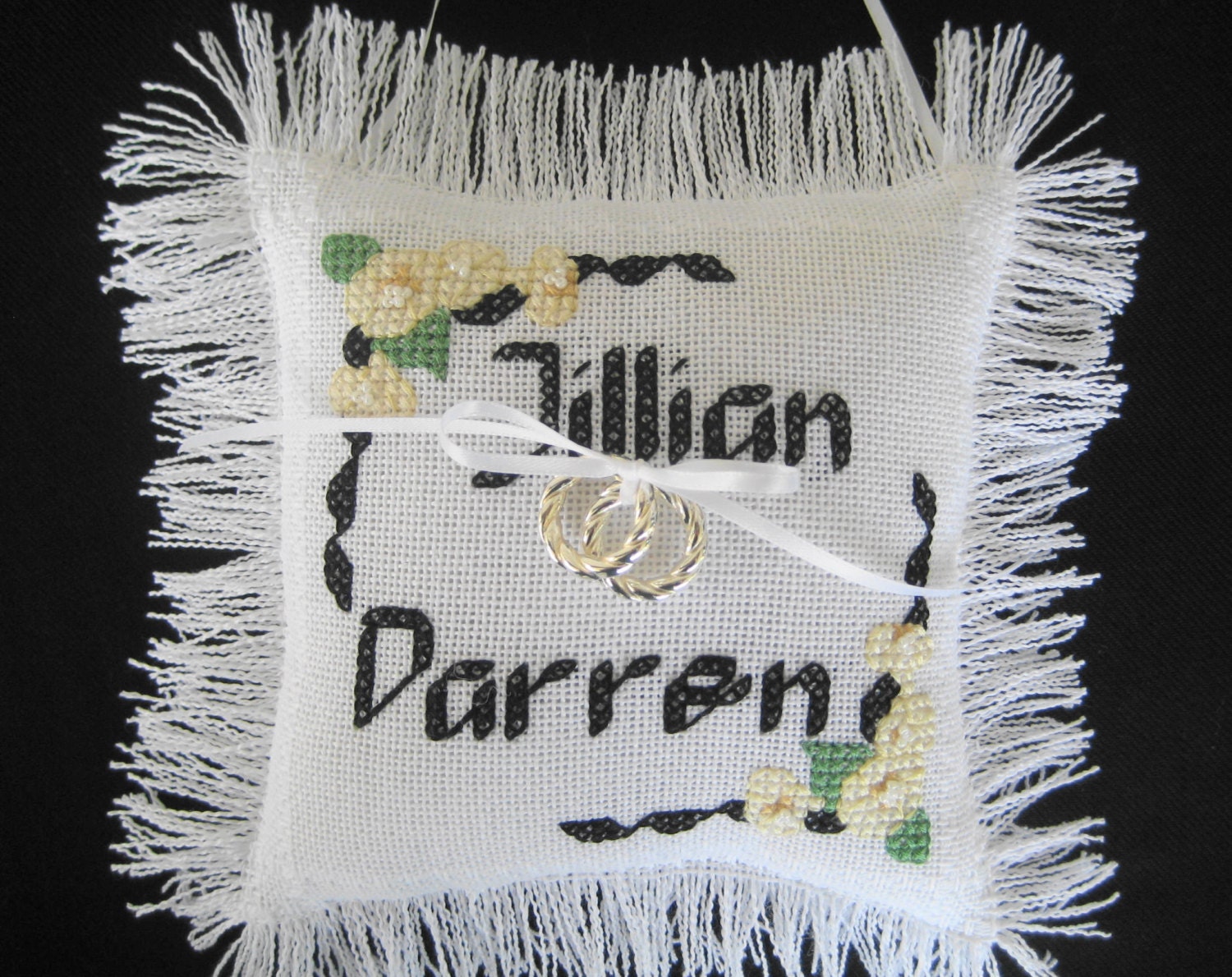 Personalized Cross Stitch Ring Bearer Pillow Hand Made Etsy