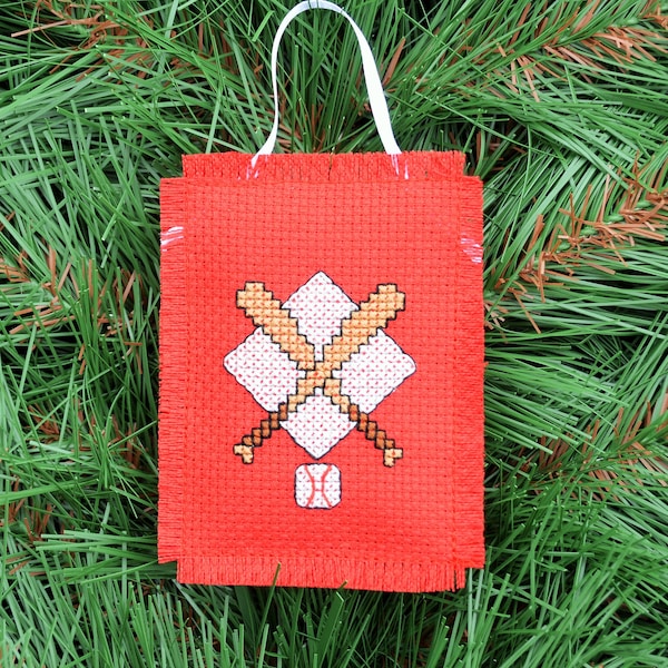 Gift Card or Money Holder Handmade Christmas Cross Stitch Baseball Ornament, Grab Bag, Stocking Stuffer