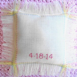 Personalized Baby Duck Cross Stitch Pillow, Hand Stitched with Baby's Name & Birthdate, Unique Baby Gift or Keepsake image 3