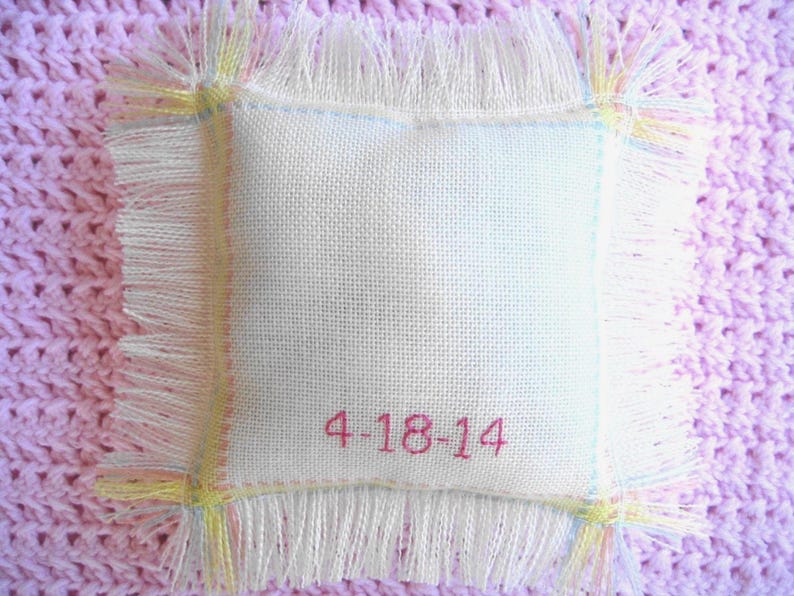 Personalized Baby Duck Cross Stitch Pillow, Hand Stitched with Baby's Name & Birthdate, Unique Baby Gift or Keepsake image 3