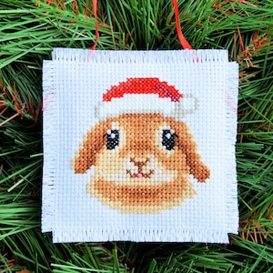 Bunny Rabbit Cross Stitch Christmas Ornament Handmade Custom Embroidered Keepsake Personalized Any State or City