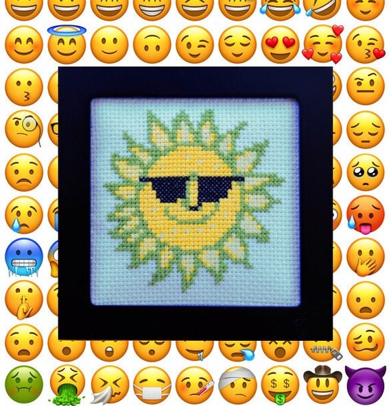 Emoji de girasol con gafas de sol Cross Stitch Handmade - Etsy México