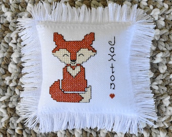 Baby Nursery Name Pillow,  Baby Fox, Personalized with Baby's Name & Birth Date, Newborn Announcement