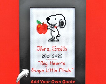 Teacher's Gift Snoopy Cross Stitch Picture with personalized quotation and your text