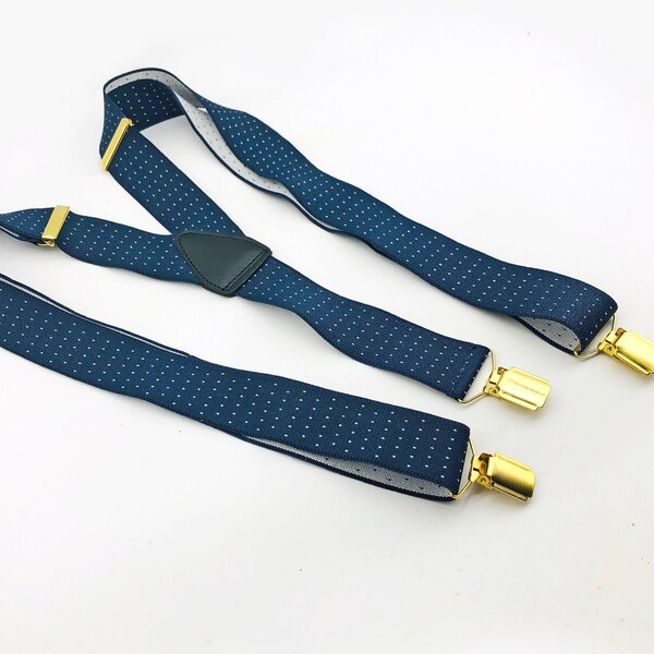 Trafalgar Men's Navy Polka Dot Silk Convertible Clip-End Suspenders - One Size