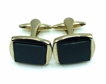 Mid 20th Century Gents Retro Jewellery Accessory 1950s 1960s Gold Tone Metal /& Pearlised Grey Acrylic Oval Centres Vintage Mens Cufflinks